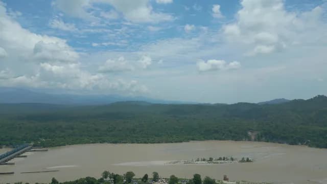 Aerial View of Ganga River and Green Mountains in Haridwar