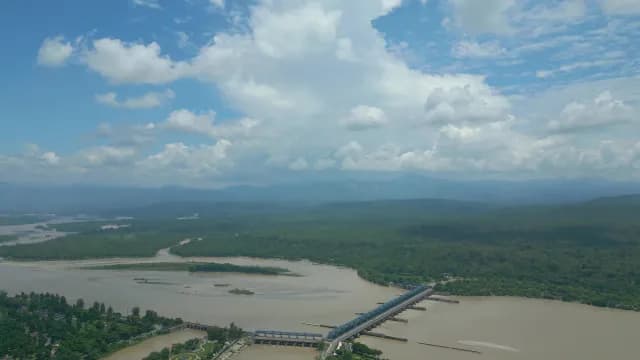 Aerial View of Large Dam Across Ganga River in Haridwar