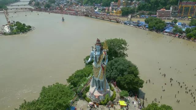Aerial View of Giant Lord Shiva Statue at Haridwar Ganges River