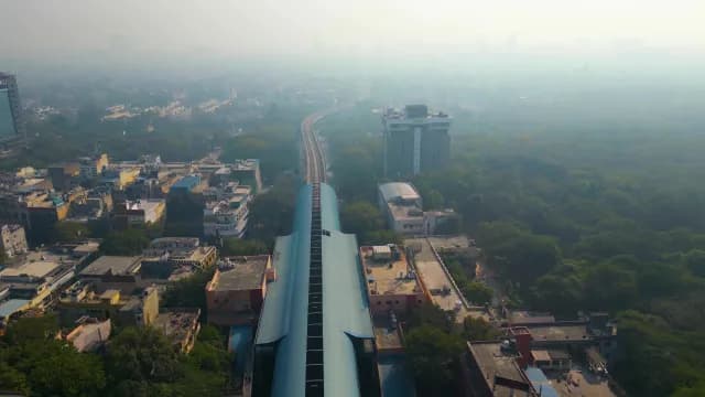Aerial View of Smoggy Metro Station in New Delhi India
