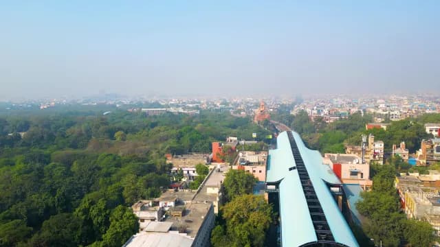 Aerial View of Delhi Metro Station and Iconic Hanuman Statue