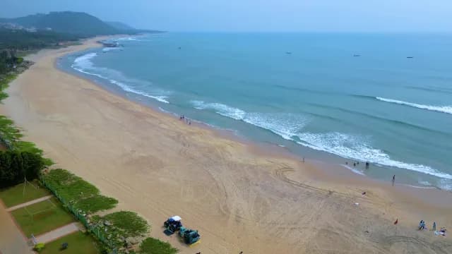 Aerial Drone View of Wide Tropical Beach and Coastline, Visakhapatnam