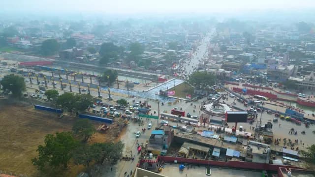 Aerial View of Ayodhya Cityscape and Lata Mangeshkar Chowk India
