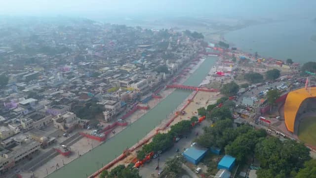 Aerial Morning View of Ram Ki Paidi Ghats in Ayodhya