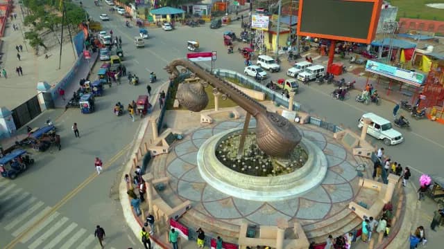 Aerial View of Lata Mangeshkar Chowk Veena Sculpture in Ayodhya
