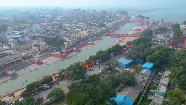 Aerial View of Ram Ki Paidi Ghats in Ayodhya India
