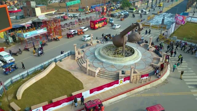 Aerial View of Lata Mangeshkar Chowk Veena Statue in Ayodhya India