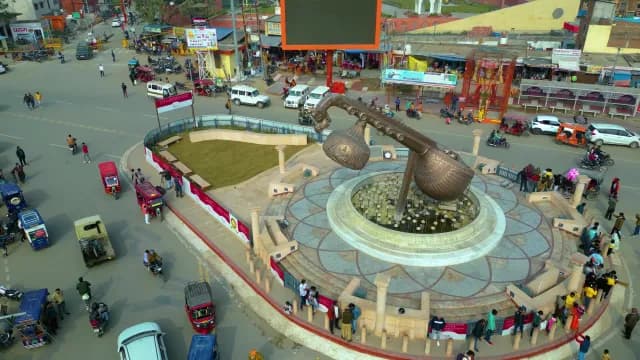 Aerial View of Lata Mangeshkar Chowk and Giant Veena in Ayodhya
