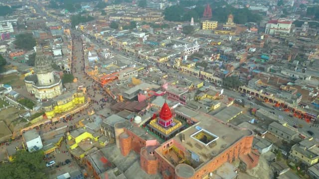 Aerial View of Ayodhya City and Historic Hindu Temples