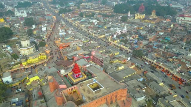 Aerial View of Ayodhya City and Ancient Temples in India