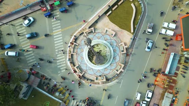 Aerial Top-Down View of Lata Mangeshkar Chowk in Ayodhya India