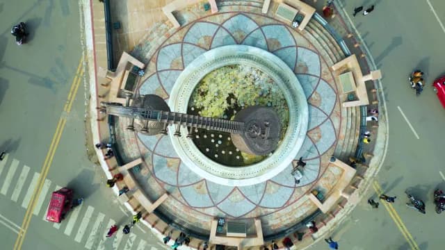 Aerial Top View of Veena Sculpture at Lata Mangeshkar Chowk