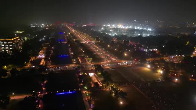Aerial Night View of Kartavya Path in New Delhi India