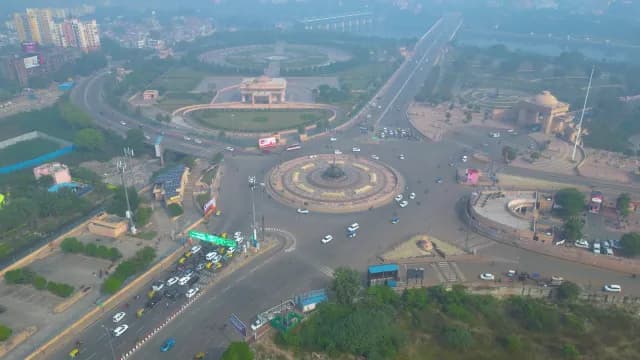 Aerial View of Ambedkar Memorial Park and Lucknow Traffic