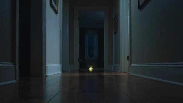 Cinematic Dark Hallway Interior with Mysterious Glowing Light