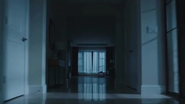 Moody Dark Hallway in Modern Home at Night