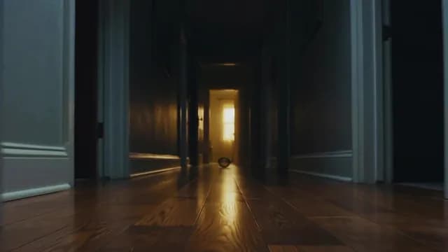 Cinematic Low Angle Dark Hallway with Warm Glow