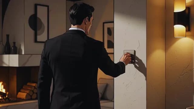 Man in Suit Adjusting Wall Switch in Modern Interior