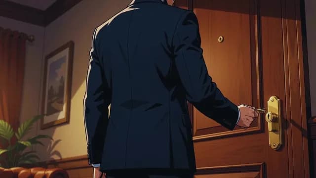 Anime Businessman Unlocking Office Door with Key