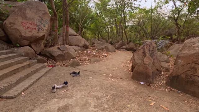 Stone Stairs and Forest Boulders at Sacred Hiking Trail at Mama Bhagne Pahar