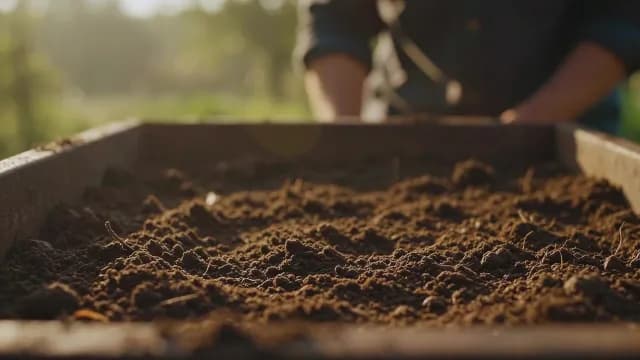 Close-up of Rich Fertile Soil in Wooden Garden Planter