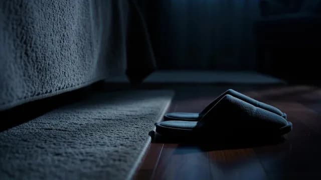 Pair of Slippers on Bedroom Floor in Dim Night Light