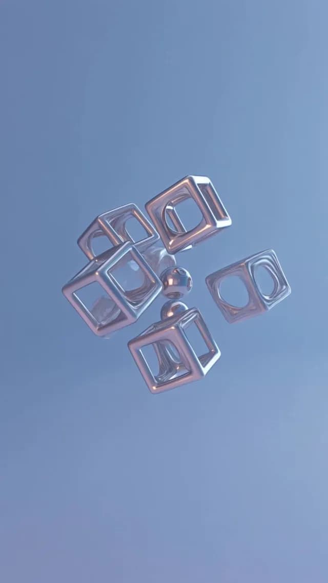 Futuristic 3D Floating Chrome Cubes on Blue Background