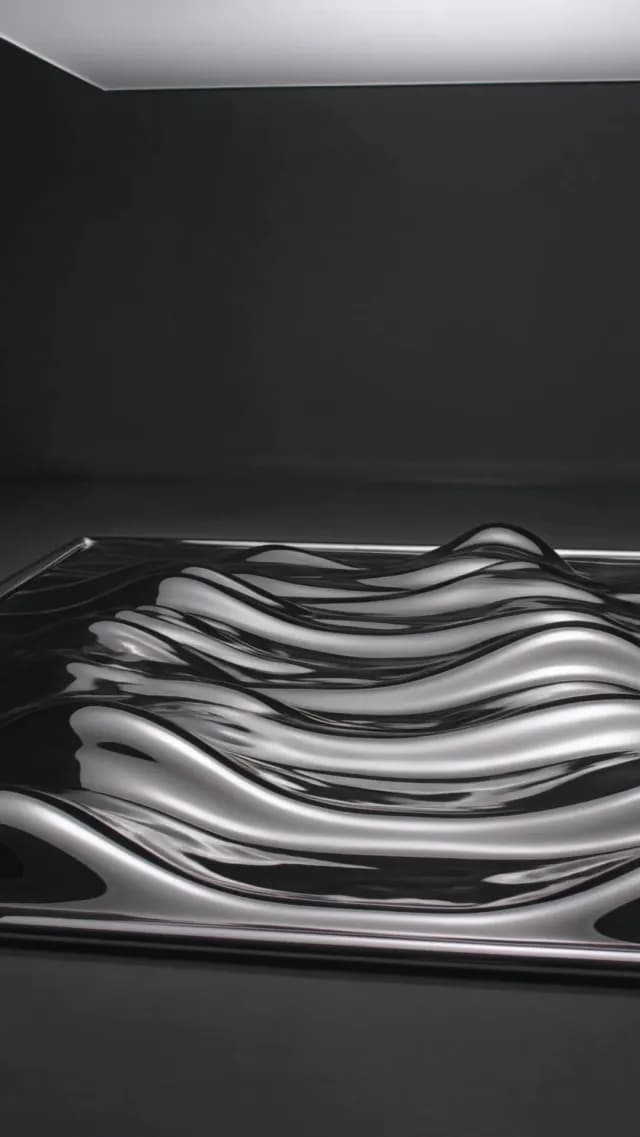 Abstract Glossy Chrome Waves in Minimalist Dark Studio