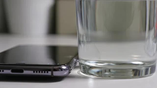 Smartphone and Glass of Water on Minimalist Desk