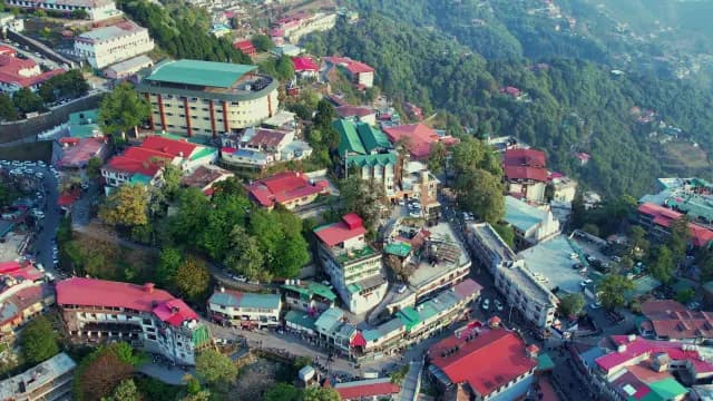 Aerial Perspective of Colorful Buildings in Mussoorie Hill Station, India