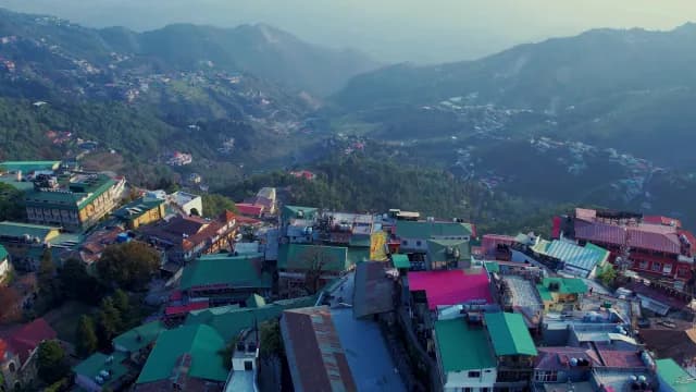 Aerial View of Scenic Mussoorie Hill Station with Colorful Rooftops