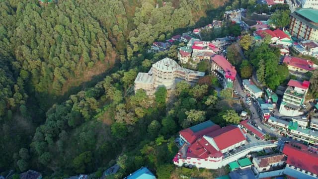 Aerial View of Mussoorie Hill Station and Forested Slopes