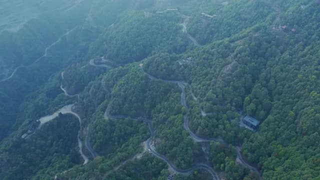 Aerial View of Winding Mountain Roads Through Dense Forest, Mussoorie