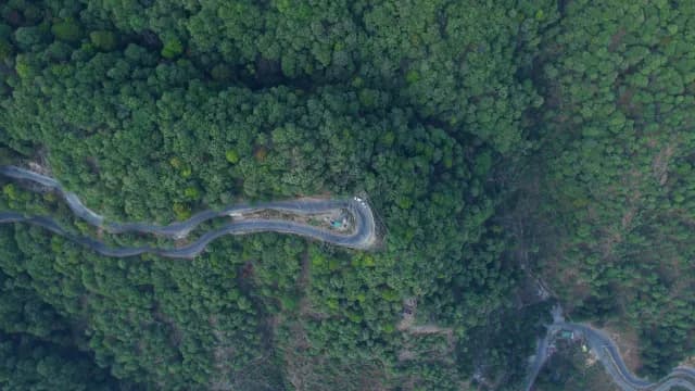 Aerial View of Winding Mountain Road in Mussoorie