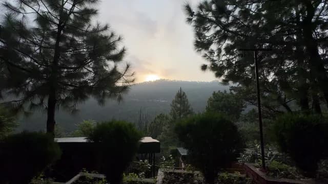 Golden Sunrise Over Hazy Forest Mountain Landscape