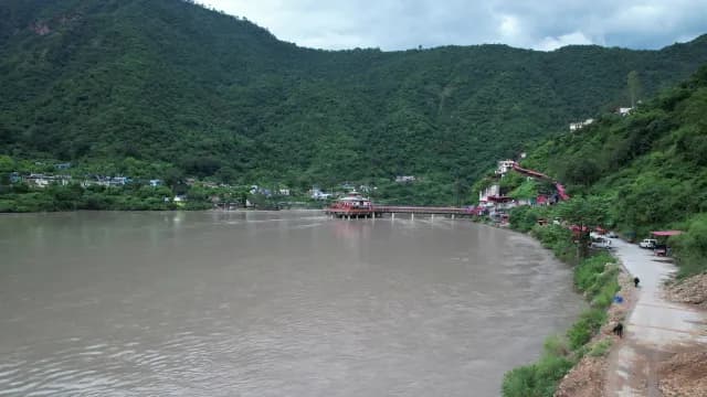 Dhari Devi Temple and Alaknanda River in Uttarakhand Mountains India