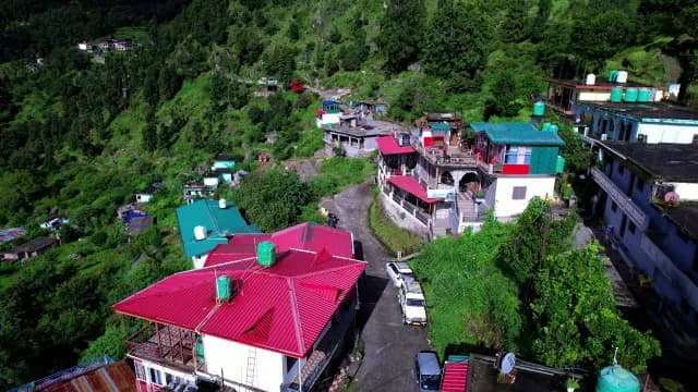 Aerial View of Colorful Himalayan Mountain Village