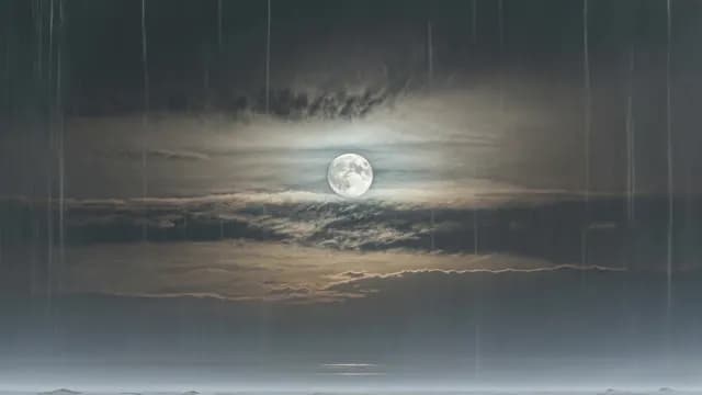 Cinematic Full Moon Shining Through Rain and Dark Clouds
