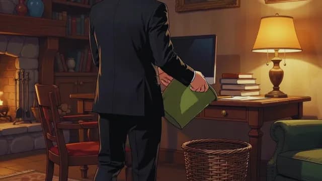 Businessman Working in Cozy Animated Home Office with Fireplace