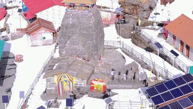 Aerial View of Tungnath Temple Amid Snow-Covered Himalayan Mountains, Chopta, Uttarakhand