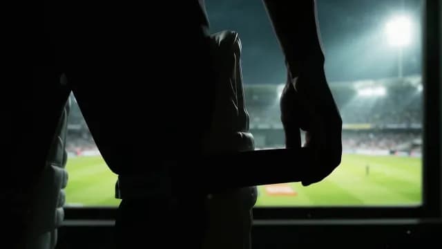 Professional Cricketer Fastening Leg Pads Before Night Match