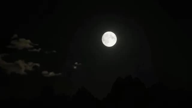 Full Moon Glowing Over Dark Mountain Silhouettes at Night