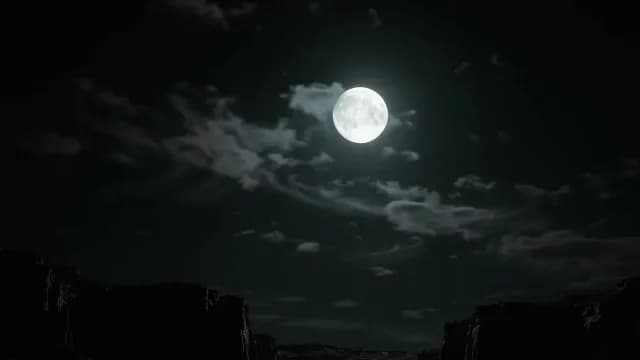Cinematic Full Moon Shining Over Dark Canyon Silhouettes at Night