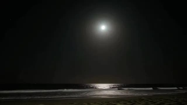 Full Moon Shining Over Calm Ocean Waves at Night