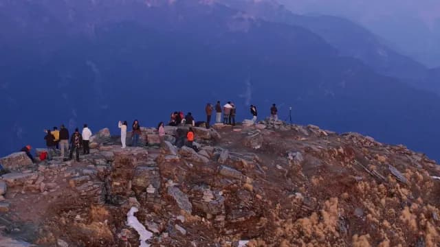 Aerial View of Chandrashila Peak and Himalayan Mountains in Chopta, Uttarakhand, India