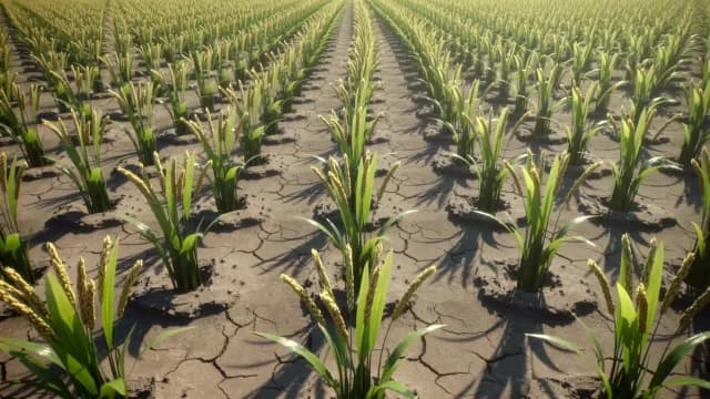 Young Wheat Crops Growing in Dry Cracked Soil
