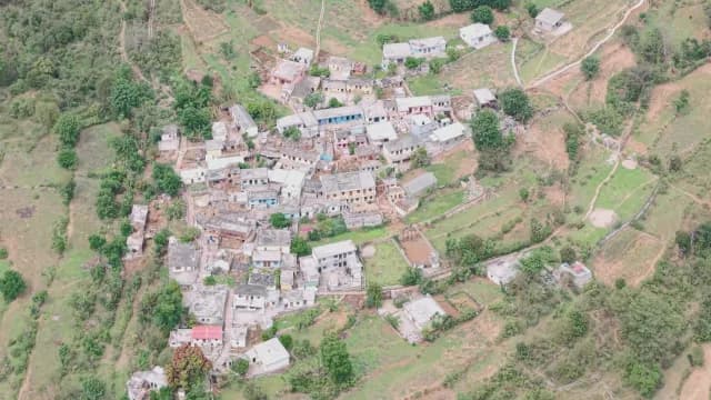 Aerial View of a Remote Mountain Village in Alaknanda River, Rudraprayag Road, Uttarakhand