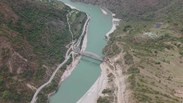 Aerial View of Bridge Over Alaknanda River, Rudraprayag Road, Uttarakhand