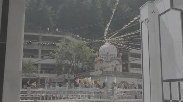 Manikaran Sahib Gurudwara with Colorful Prayer Flags in Manikaran Gurudwara Himachal Pradesh