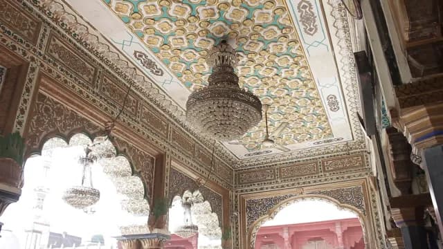 Ornate Interior of Historic Mughal Mosque with Grand Crystal Chandelier View of Bu Ali Shah Qalandar Dargah Panipat, Haryana, India
